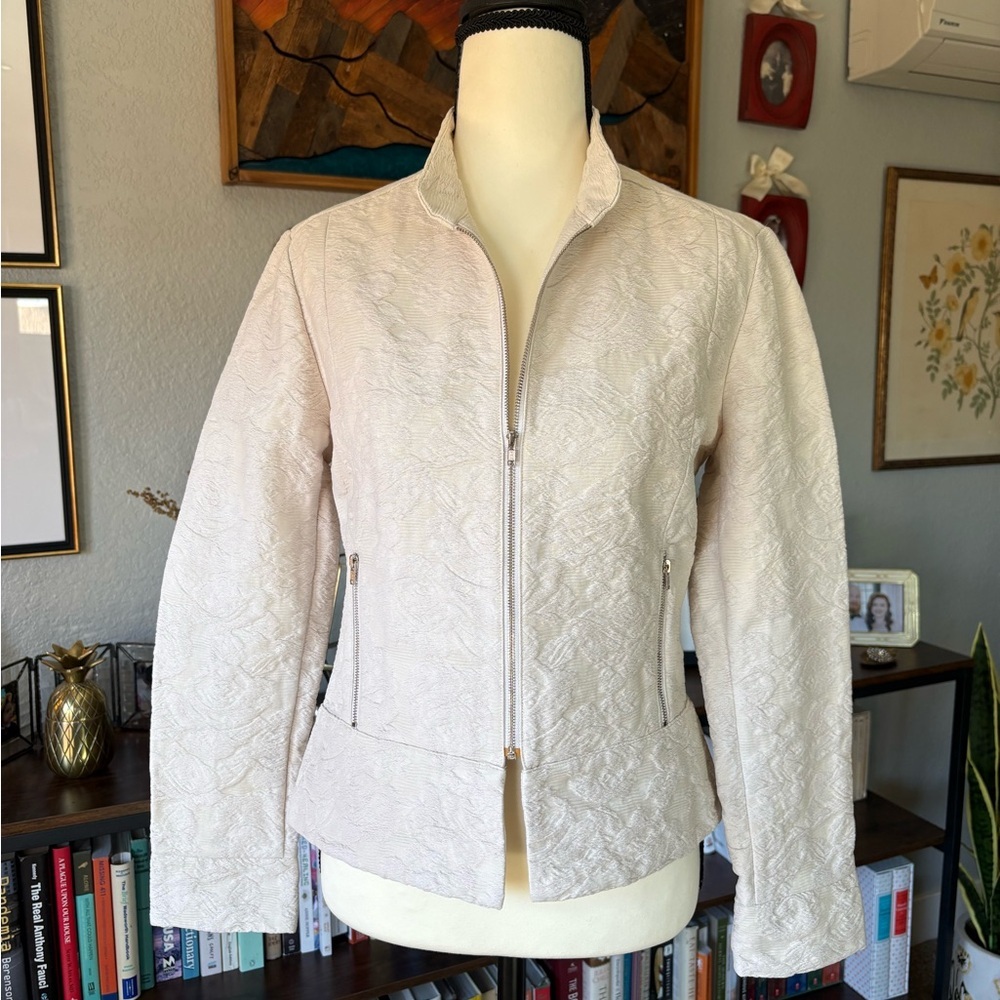 Isda & Co XS Textured Jacquard Zip Cream Women's Jacket